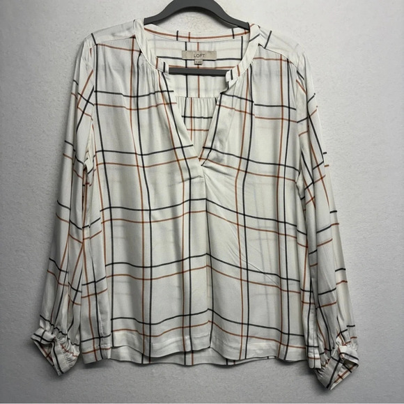 Loft Blouse Windowpane Check Long Sleeve M - Picture 1 of 7